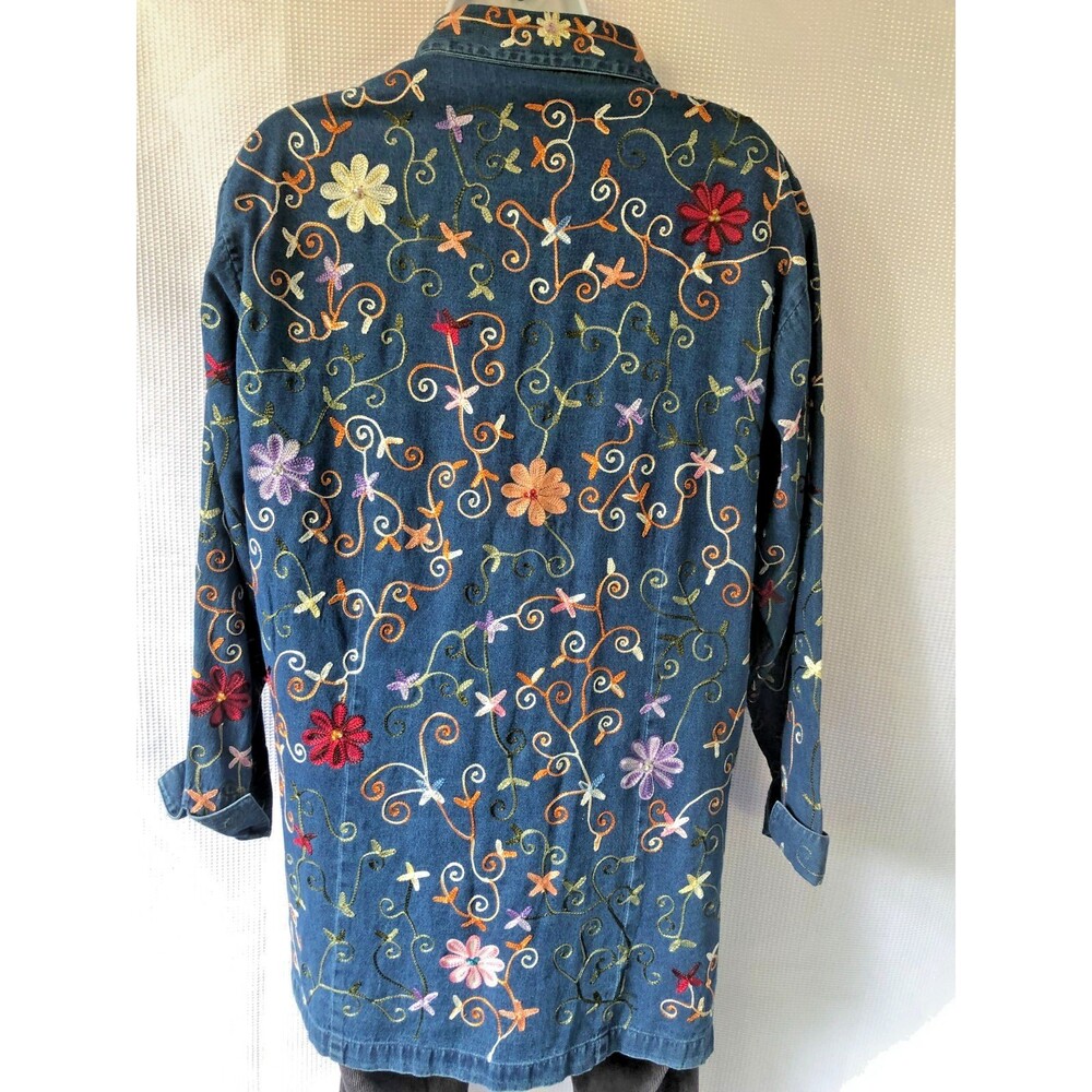 Vintage Life Style Womens 1X Denim Jacket Floral Embroidered Grannycore 90s - Picture 5 of 16